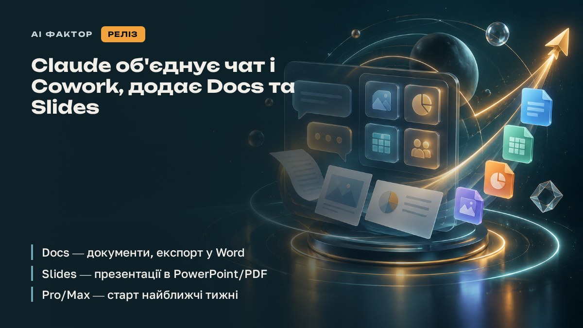 Claude об'єднує чат і Cowork, додає Docs та Slides